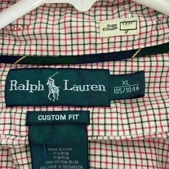 Ralph Lauren XL Button Down Shirt Mens White Windowpane Plaid Black Red - Picture 2 of 5